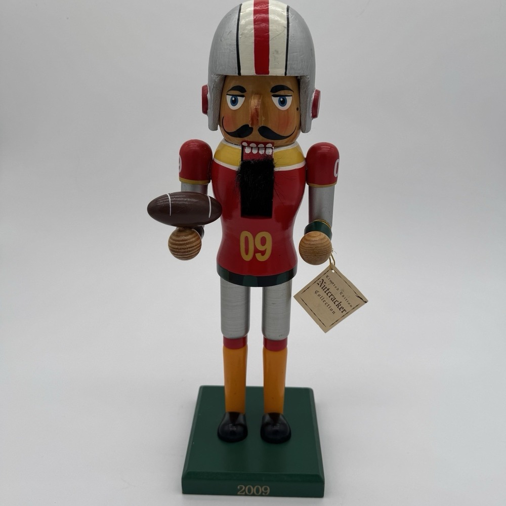 Limited‎ Edition Wooden Football Player Nutcracker 2009 Hand Painted 14" Holiday